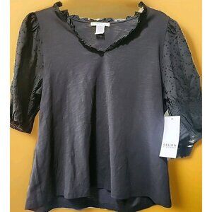 Design History Blouse Women's Medium Black Short Sleeve New NWT CR50